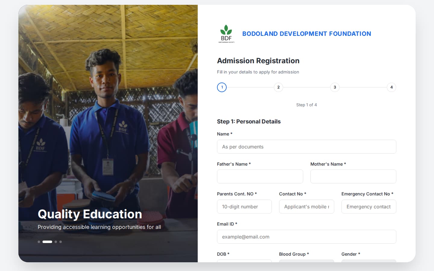 admission.bdfoundation.org.in on a desktop browser